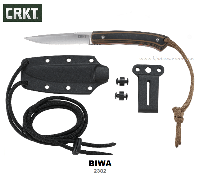 CRKT Biwa Fixed Blade Knife, G10 Black/Brown, Polypropylene Sheath, CRKT2382